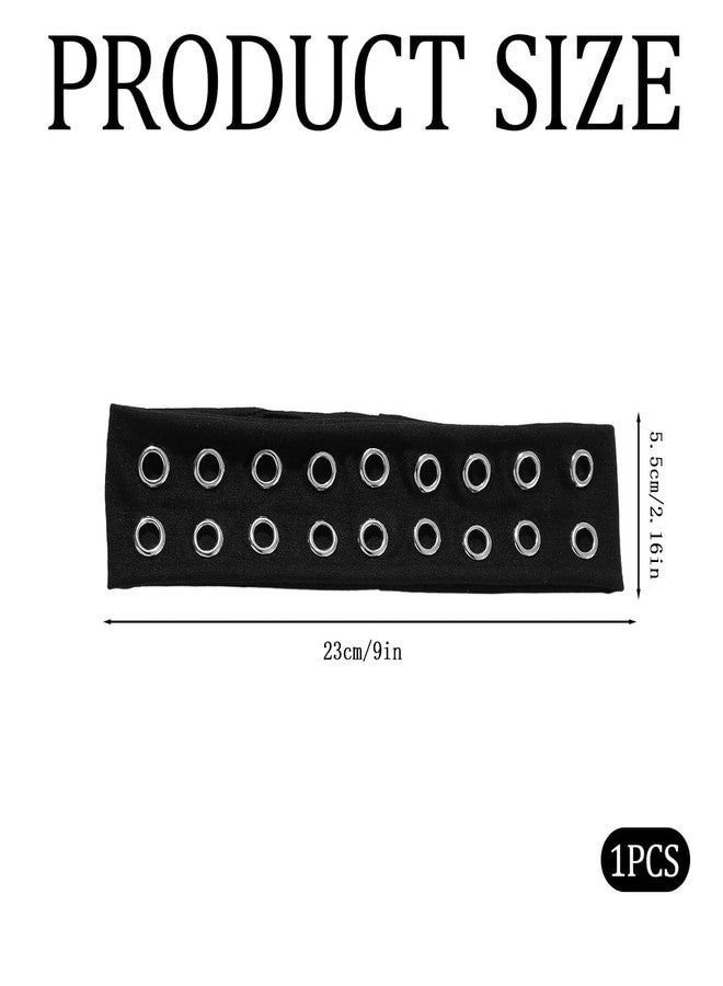 CZMZHFC Grommet Headband,Women Hollow Out Eyelets Elastic Hairband,Punk Style Rivets Headbands,Y2K Grunge Fashion Wide Head band,Stretchy Casual Hair Accessories for Women (Black, StyleB) - Image 2